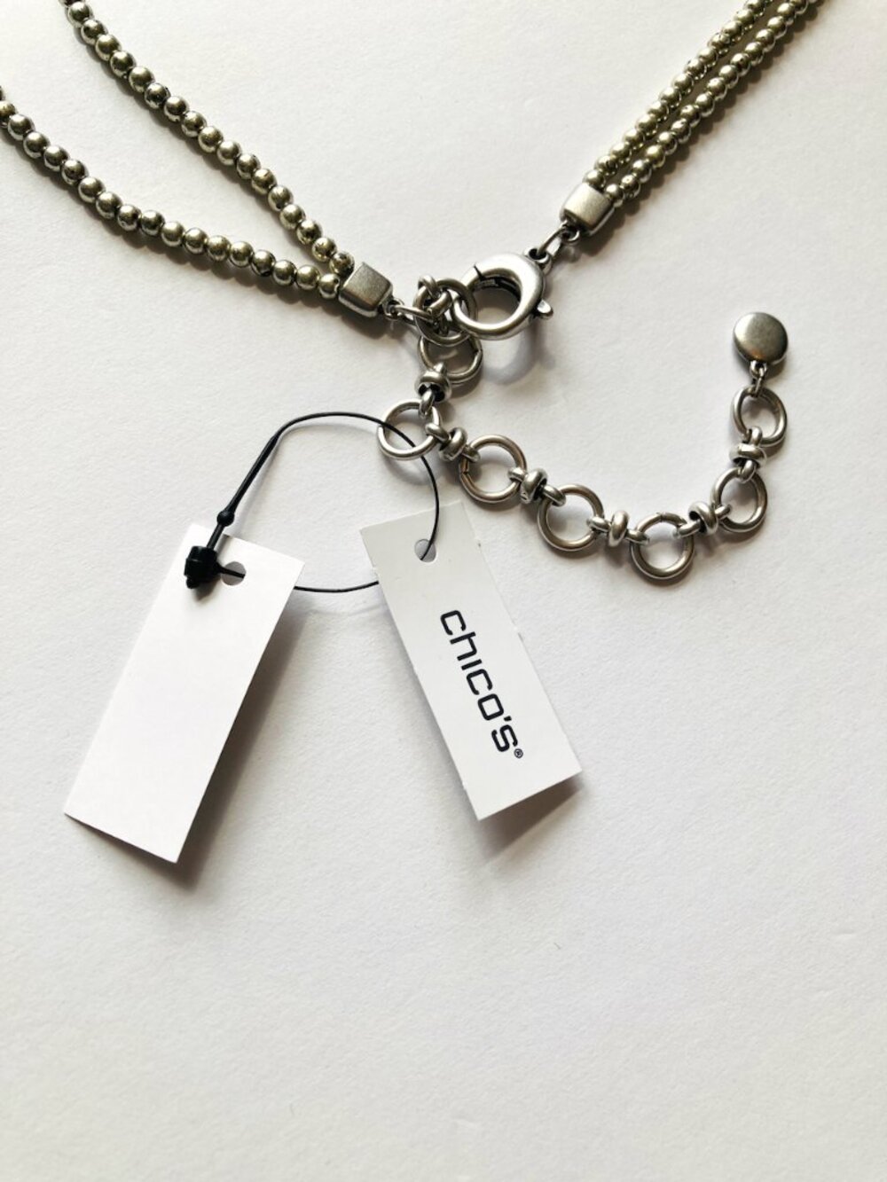 NWT Chico's "Pearl" Silvertone Long Necklace 38 to 42" Nickel Free Double Strand - Picture 9 of 9